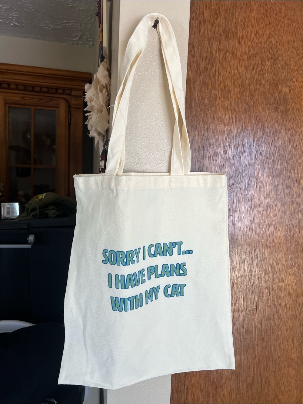 Canvas Tote Bag - Sorry I Can't I Have Plans With My Cat - Cream